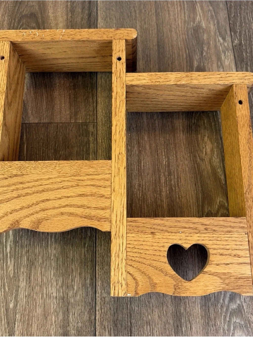 Vintage 2 Tier Step Wood Display Wall Shelf Heart Cut Out Cubby Box Knick Knack